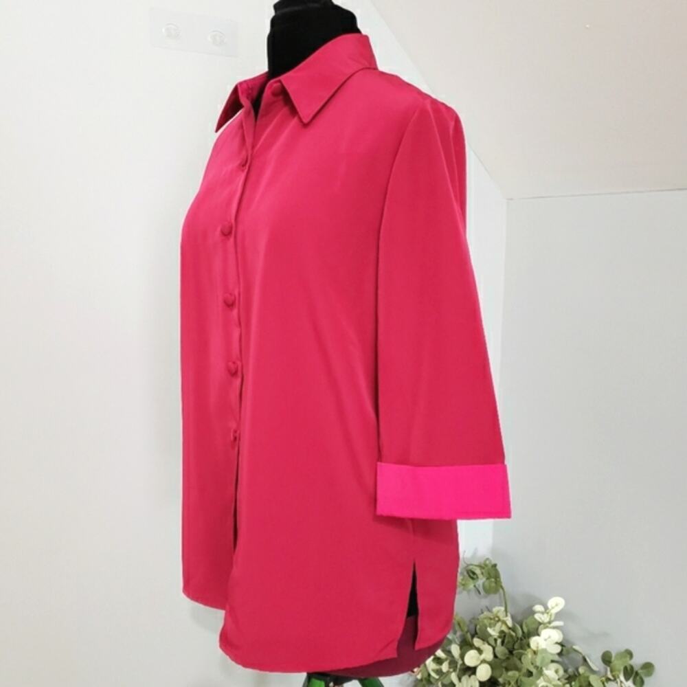Brownstone Studio NY Hot Pink Fuchsia Button Front 3/4 Sleeve Top PL Barbiecore - Picture 4 of 9